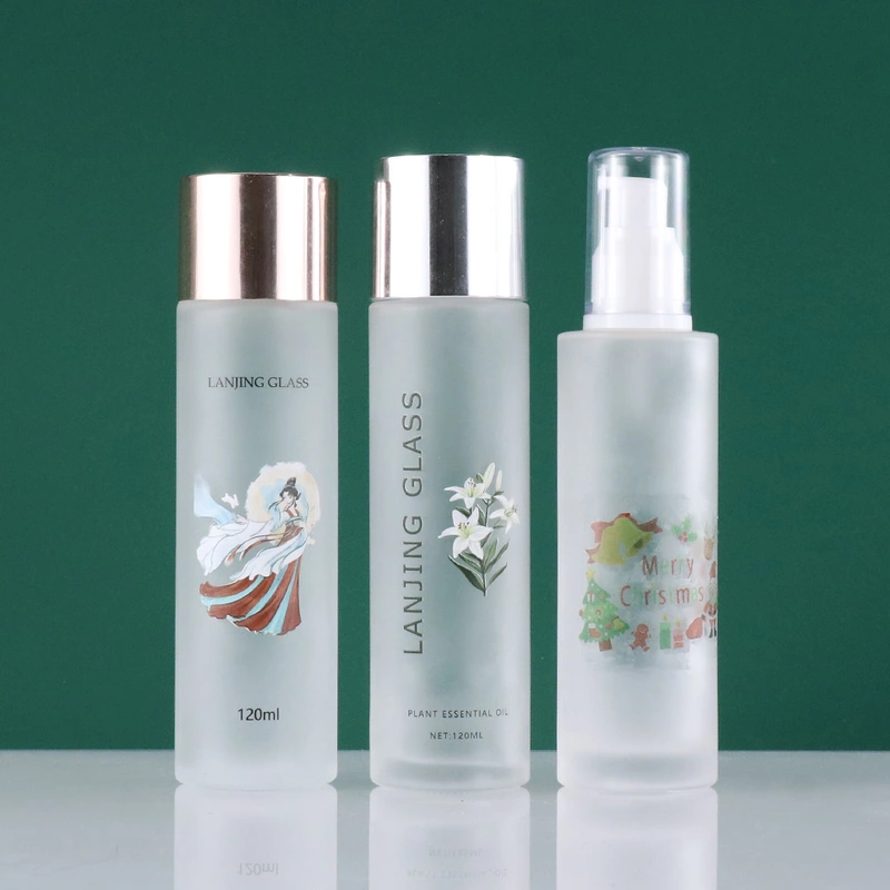 empty serum lotion pump glass bottle and jar set