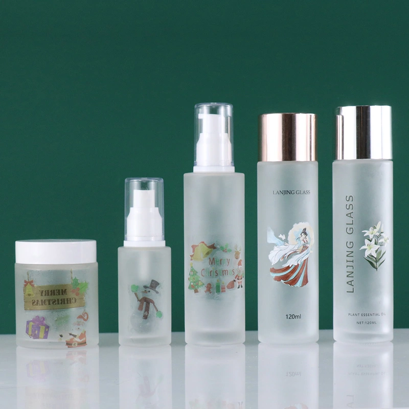 empty serum lotion pump glass bottle and jar set