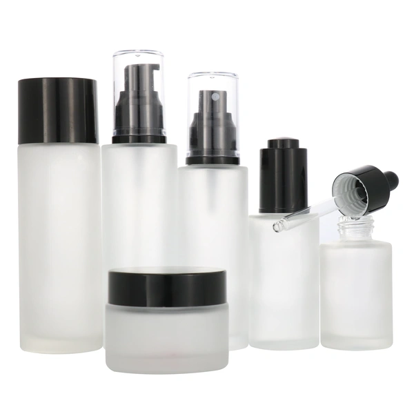 luxury cosmetic  flat shoulder serum dropper spray pump glass bottle