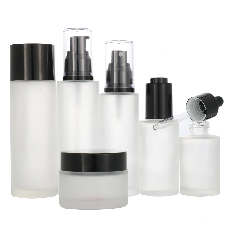 luxury cosmetic  flat shoulder serum dropper spray pump glass bottle