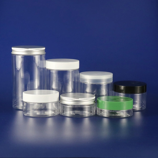  Plastic clear cosmetic jar with gold silver top lid