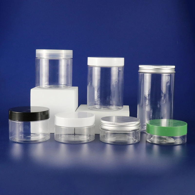  Plastic clear cosmetic jar with gold silver top lid