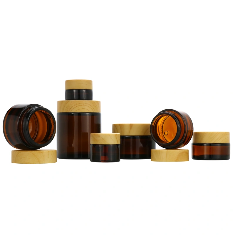 Frosted Glass Bamboo Jars Frosted Glass Cosmetic Cream Jar 