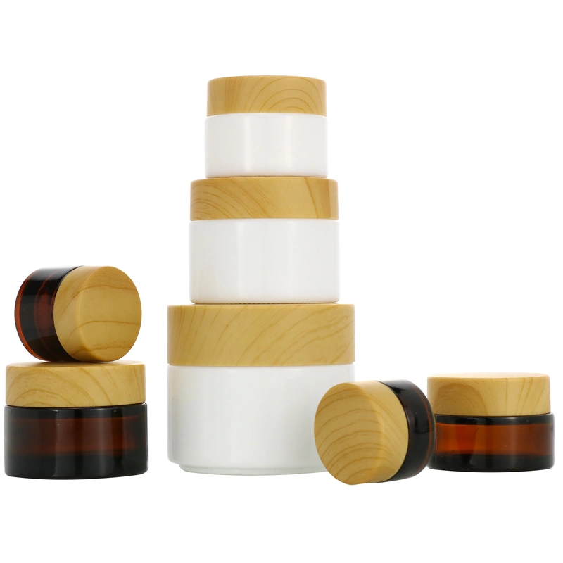30ml glass jar cosmetics packaging bamboo lid face cream container