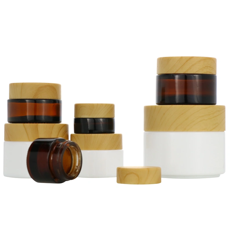 eco-friendly cosmetic container beauty gel jar frosted glass cream jar with bamboo lid