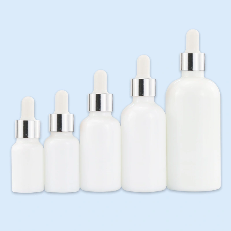 Cosmetic 50mL Essential Oil white Glass Dropper Bottle With Bamboo Lid