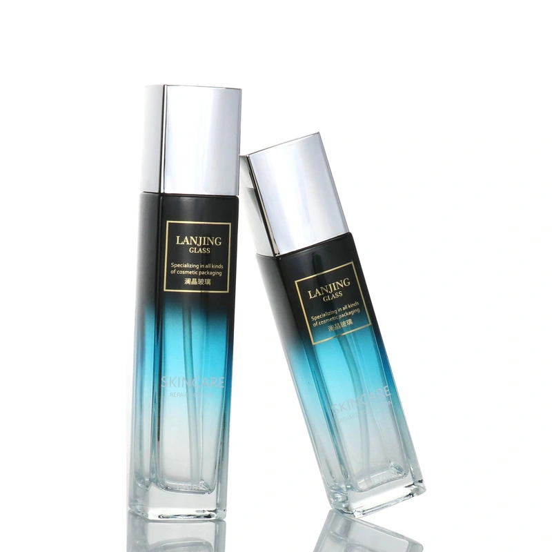 Luxury Glass Lotion Pump Bottle Hot Stamping Skincare Glass Set 