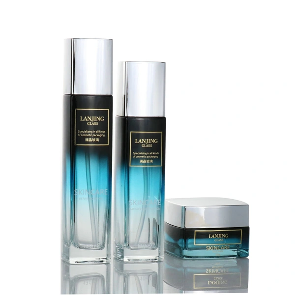 Luxury Glass Lotion Pump Bottle Hot Stamping Skincare Glass Set 