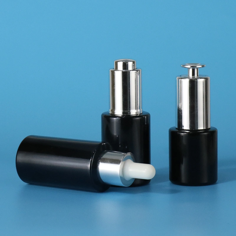 black cream lotion glass bottle jar set with pump and dropper lid