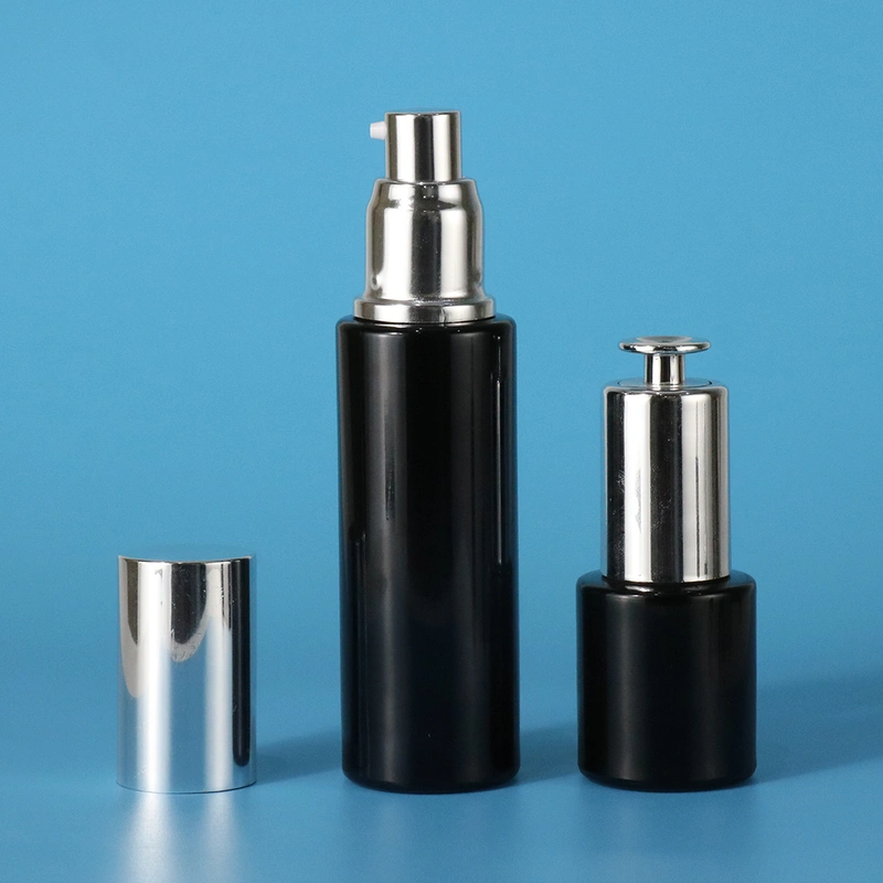 black cream lotion glass bottle jar set with pump and dropper lid