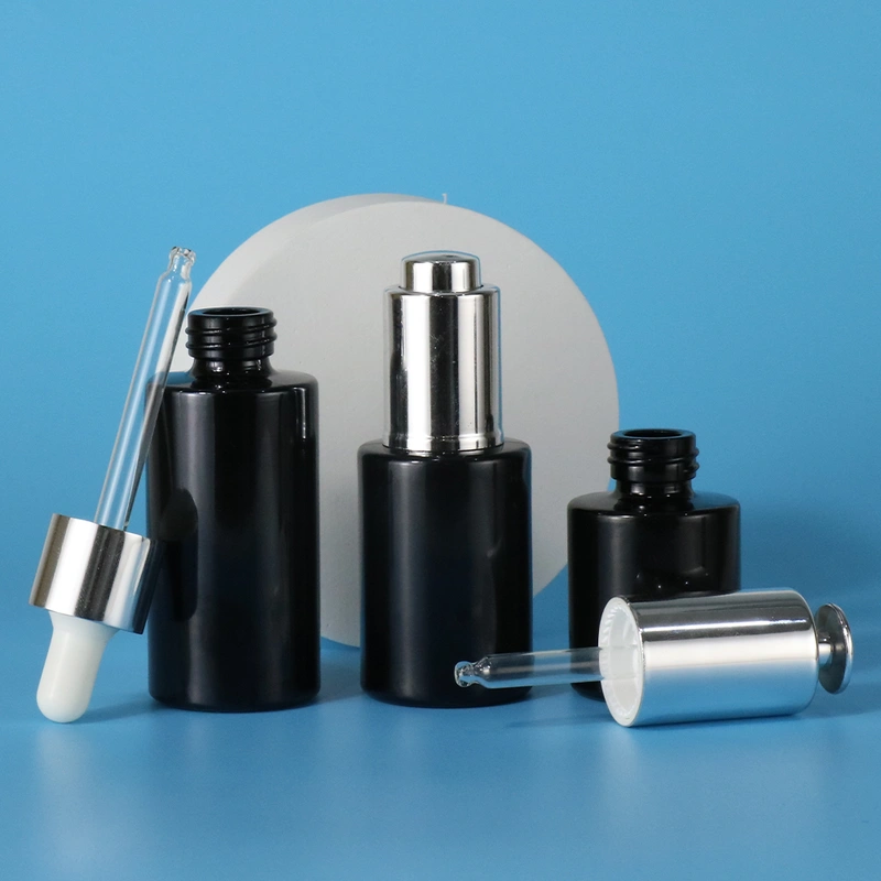 flat shoulder glass pump bottle for face body serum lotion