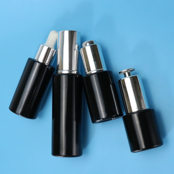 flat shoulder glass pump bottle for face body serum lotion