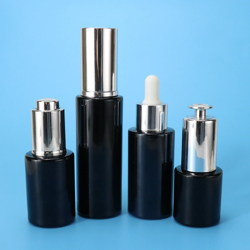 flat shoulder glass pump bottle for face body serum lotion