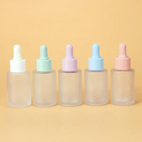 Frosted cream lotion glass bottle jar set with pump and dropper lid