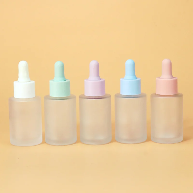 Frosted cream lotion glass bottle jar set with pump and dropper lid