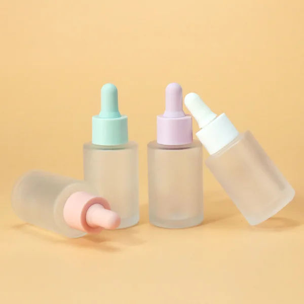 Frosted cream lotion glass bottle jar set with pump and dropper lid