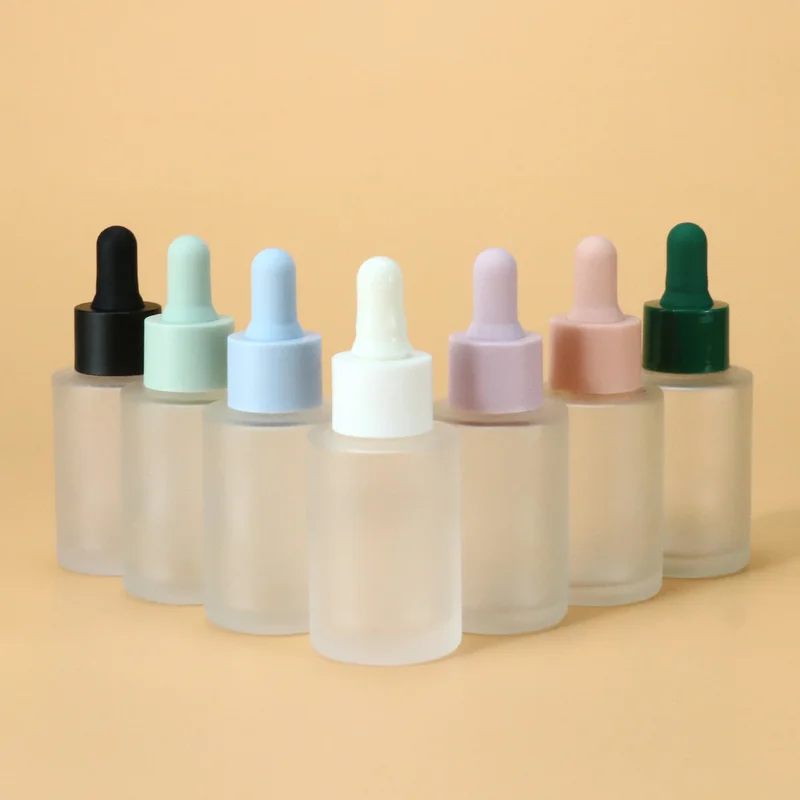 Frosted cream lotion glass bottle jar set with pump and dropper lid