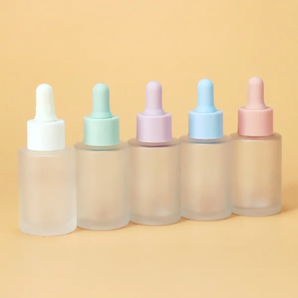 Colourful cream  glass bottle jar set with pump and dropper lid