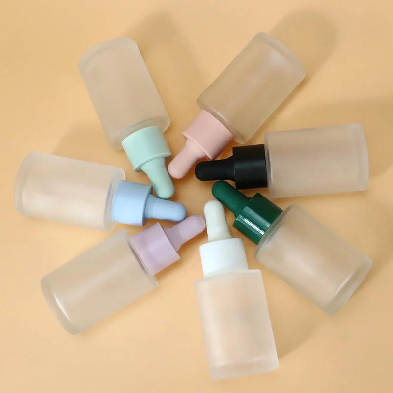 Colourful cream  glass bottle jar set with pump and dropper lid