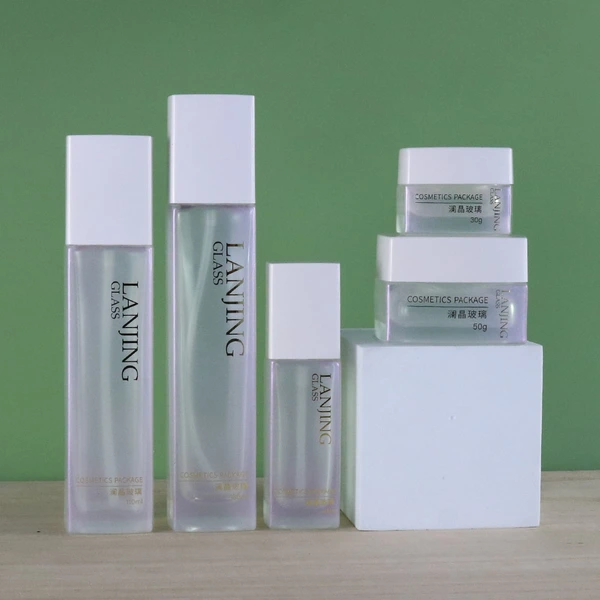 Symphony square bottle with frosted glass lotion bottles and jar