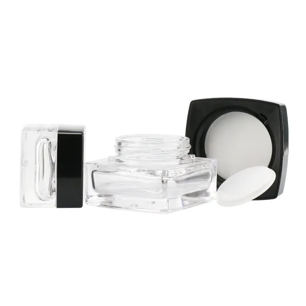 empty square clear cosmetic face lotion cream glass bottle jar