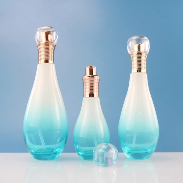 black skincare cosmetic glass bottle set with pump lotion cap