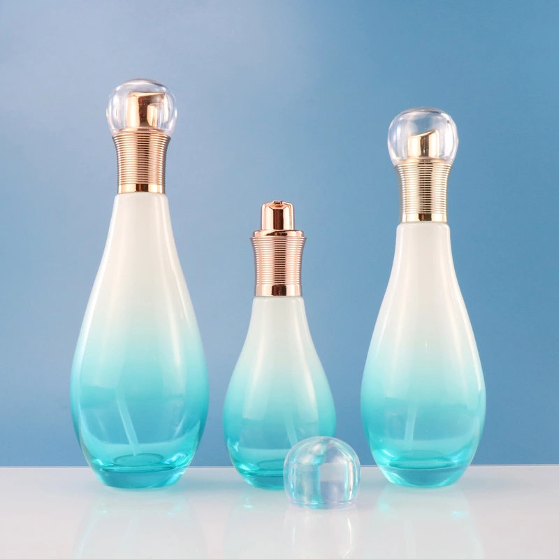 black skincare cosmetic glass bottle set with pump lotion cap