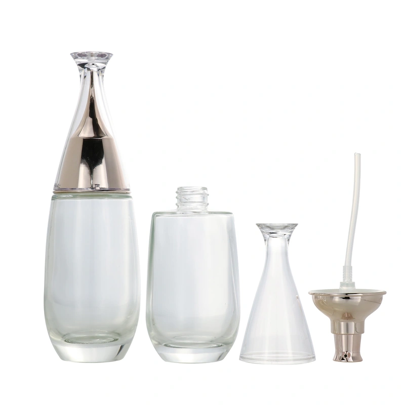 black skincare cosmetic glass bottle set with pump lotion cap