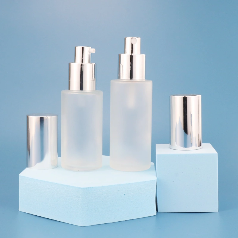 black skincare cosmetic glass bottle set with pump lotion cap