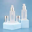 black skincare cosmetic glass bottle set with pump lotion cap