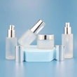 black skincare cosmetic glass bottle set with pump lotion cap