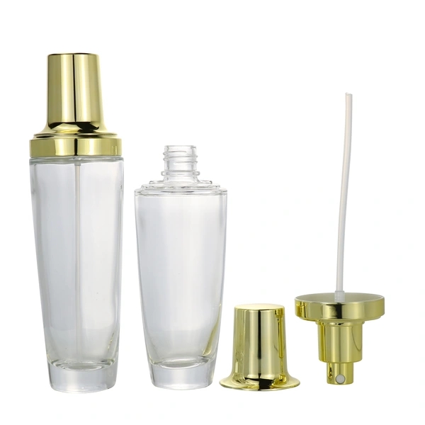 black skincare cosmetic glass bottle set with pump lotion cap