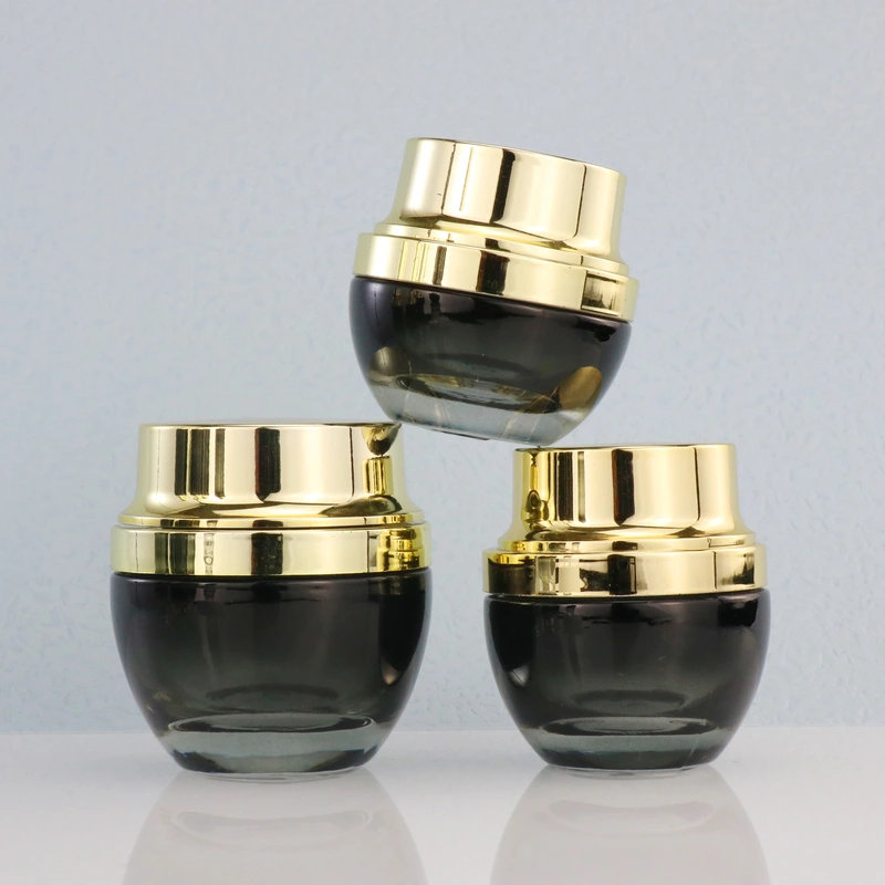 black skincare cosmetic glass bottle set with pump lotion cap