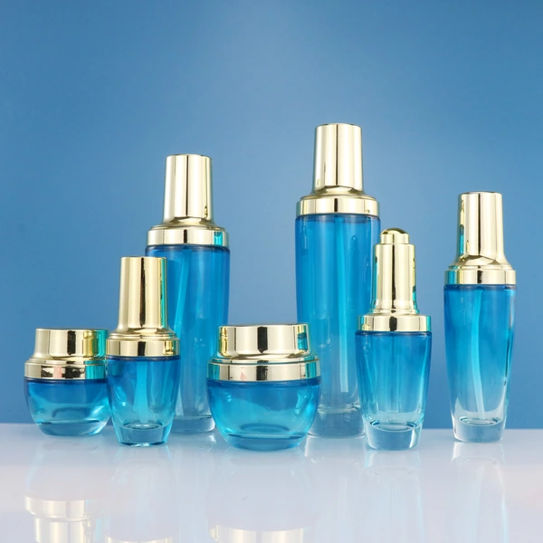 black skincare cosmetic glass bottle set with pump lotion cap