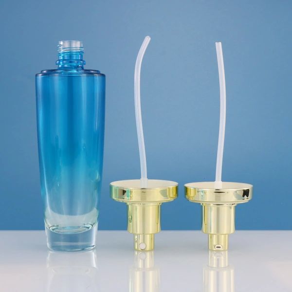 black skincare cosmetic glass bottle set with pump lotion cap