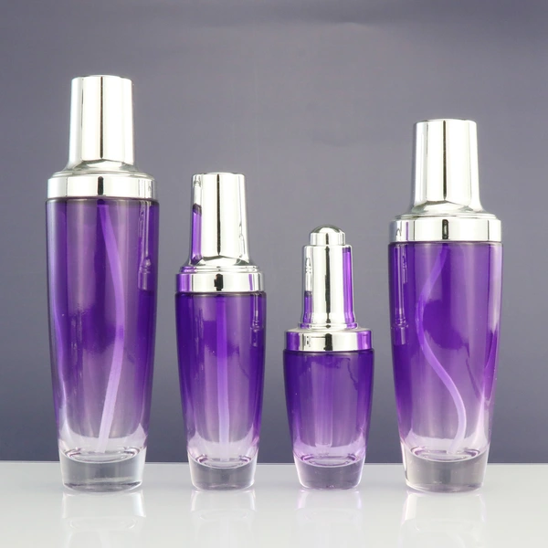 black skincare cosmetic glass bottle set with pump lotion cap