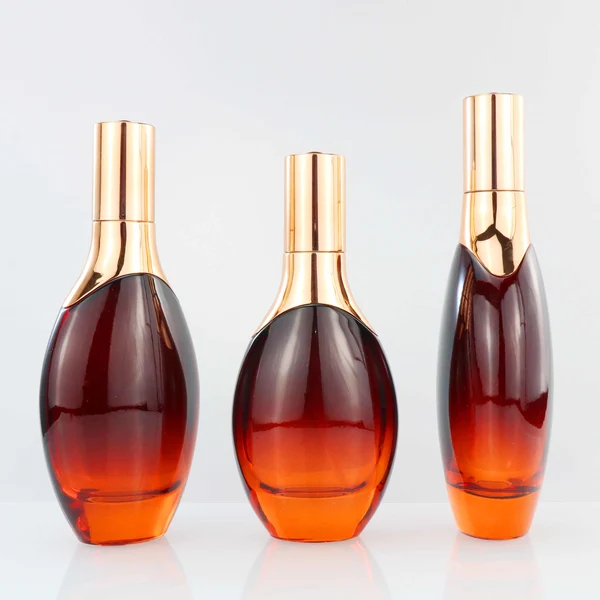 black skincare cosmetic glass bottle set with pump lotion cap