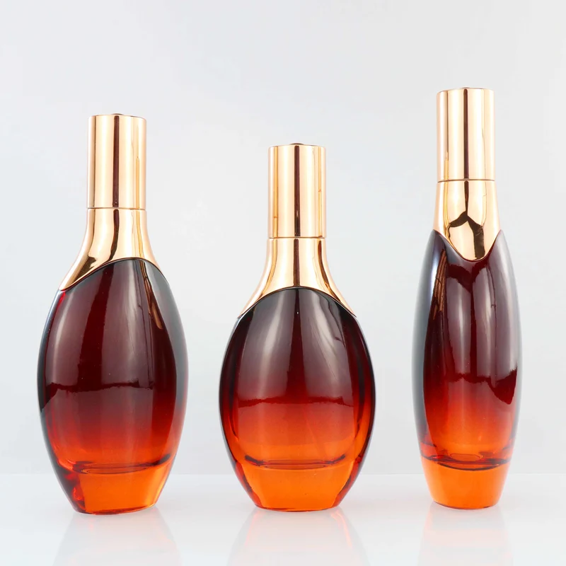 black skincare cosmetic glass bottle set with pump lotion cap