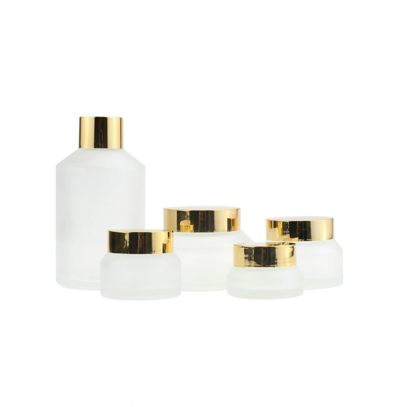 black skincare cosmetic glass bottle set with pump lotion cap