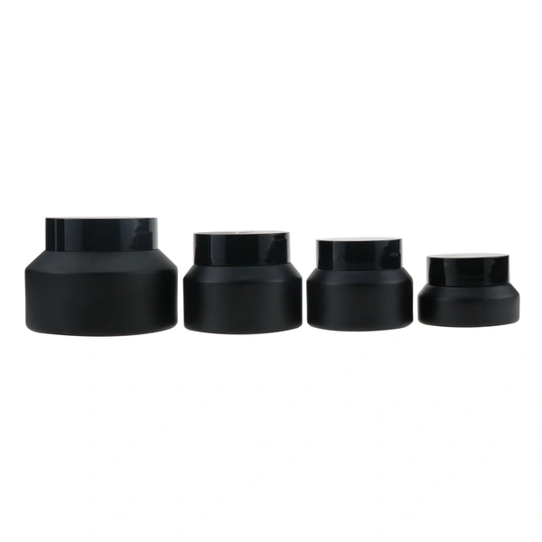 black skincare cosmetic glass bottle set with pump lotion cap