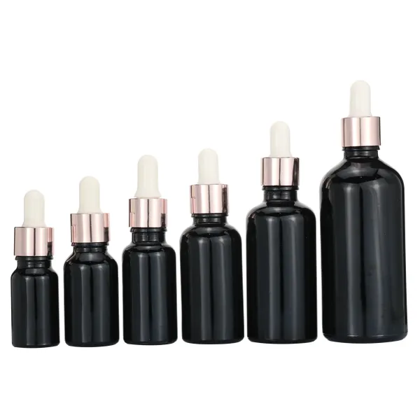silver pipette dropper 50ml Black glass serum bottle for cosmetic 