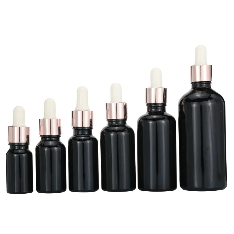 silver pipette dropper 50ml Black glass serum bottle for cosmetic 