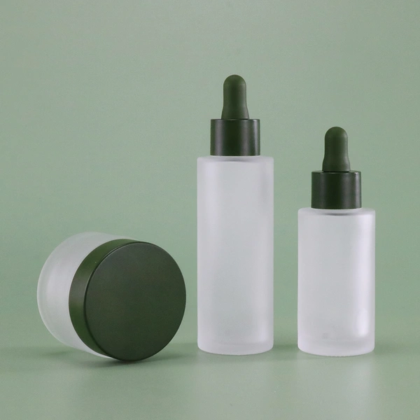 Frosted luxury glass skin care cosmetic bottle and jar packaging set