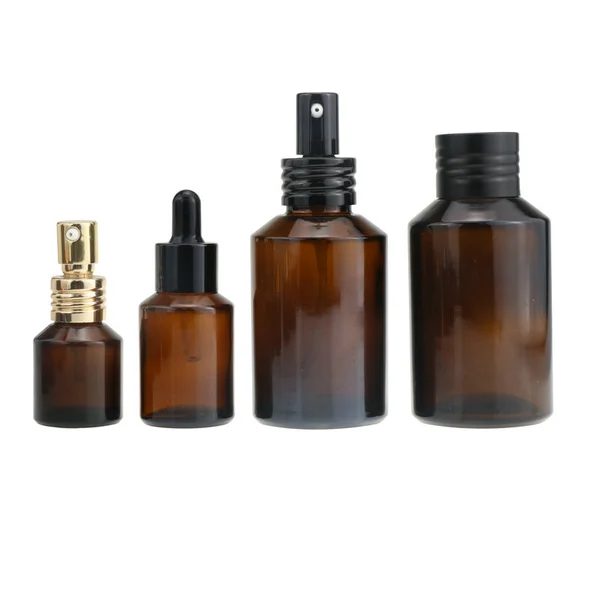 Empty Amber Round Glass Eye Cosmetic Oil Dropper Bottles