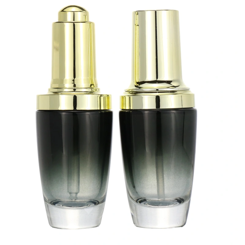 Luxury cosmetic packaging black glass bottle with spray/pump/dropper
