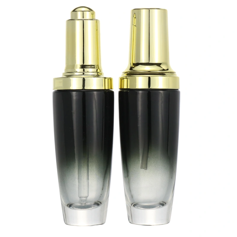 Luxury cosmetic packaging black glass bottle with spray/pump/dropper