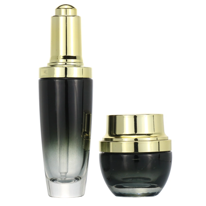 Luxury cosmetic packaging black glass bottle with spray/pump/dropper