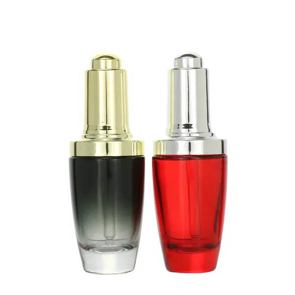 Cylinder Transparent Essential Oil Gold Collar Dropper Bottle