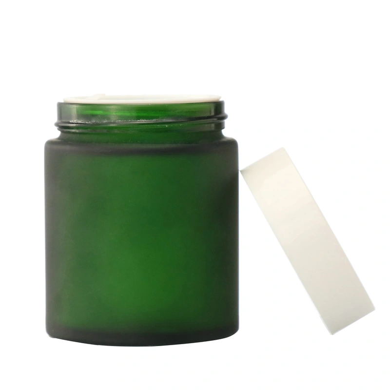 100g Cream Jar Clear Matte Green Glass Face Cream Jar with black Lid