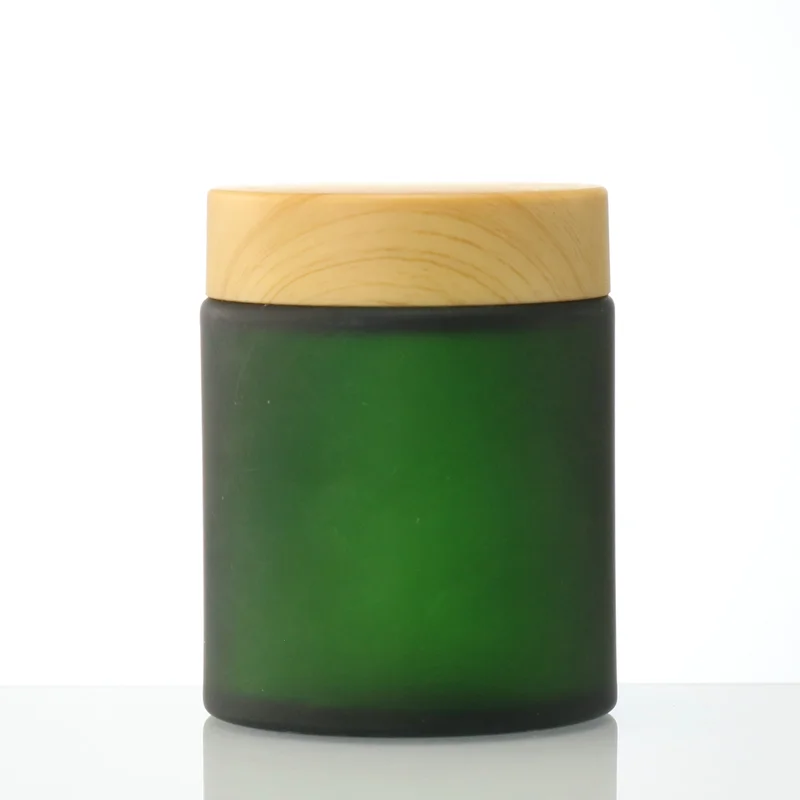 100g Cream Jar Clear Matte Green Glass Face Cream Jar with black Lid